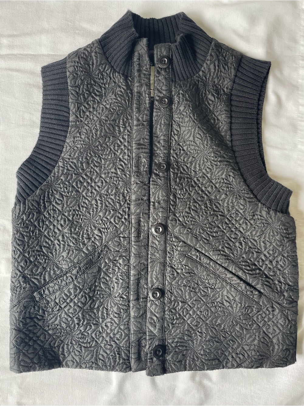 Anthropologie Quilted Black Ribbed-Collar Vest
